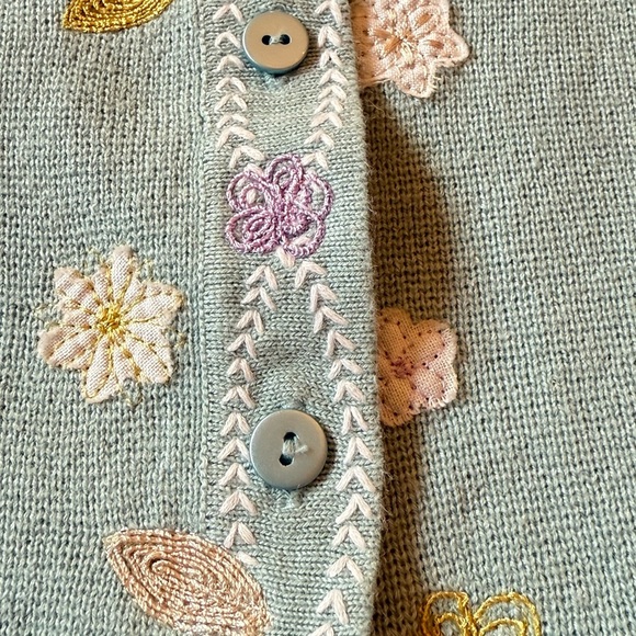 Woolrich Mint Green 3/4 Length Sleeves Floral Embroidered Button Up Medium - Picture 5 of 10